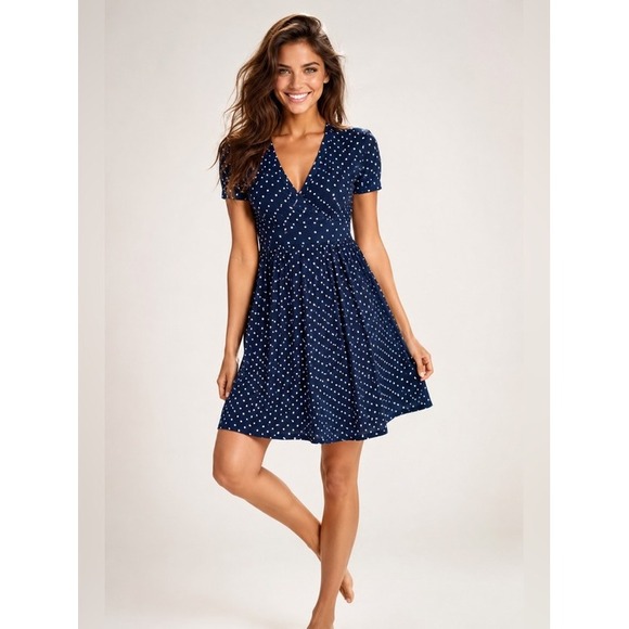 L.L. Bean Dresses & Skirts - L.L.Bean Navy Polka Dot Midi Dress‎ Coastal Quiet Luxury ParisianCottagecore SP